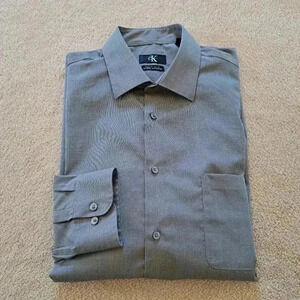 Calvin Klein Men's  Dress Shirt Grey Cotton 17 - 32/33 Micro Check Non Iron